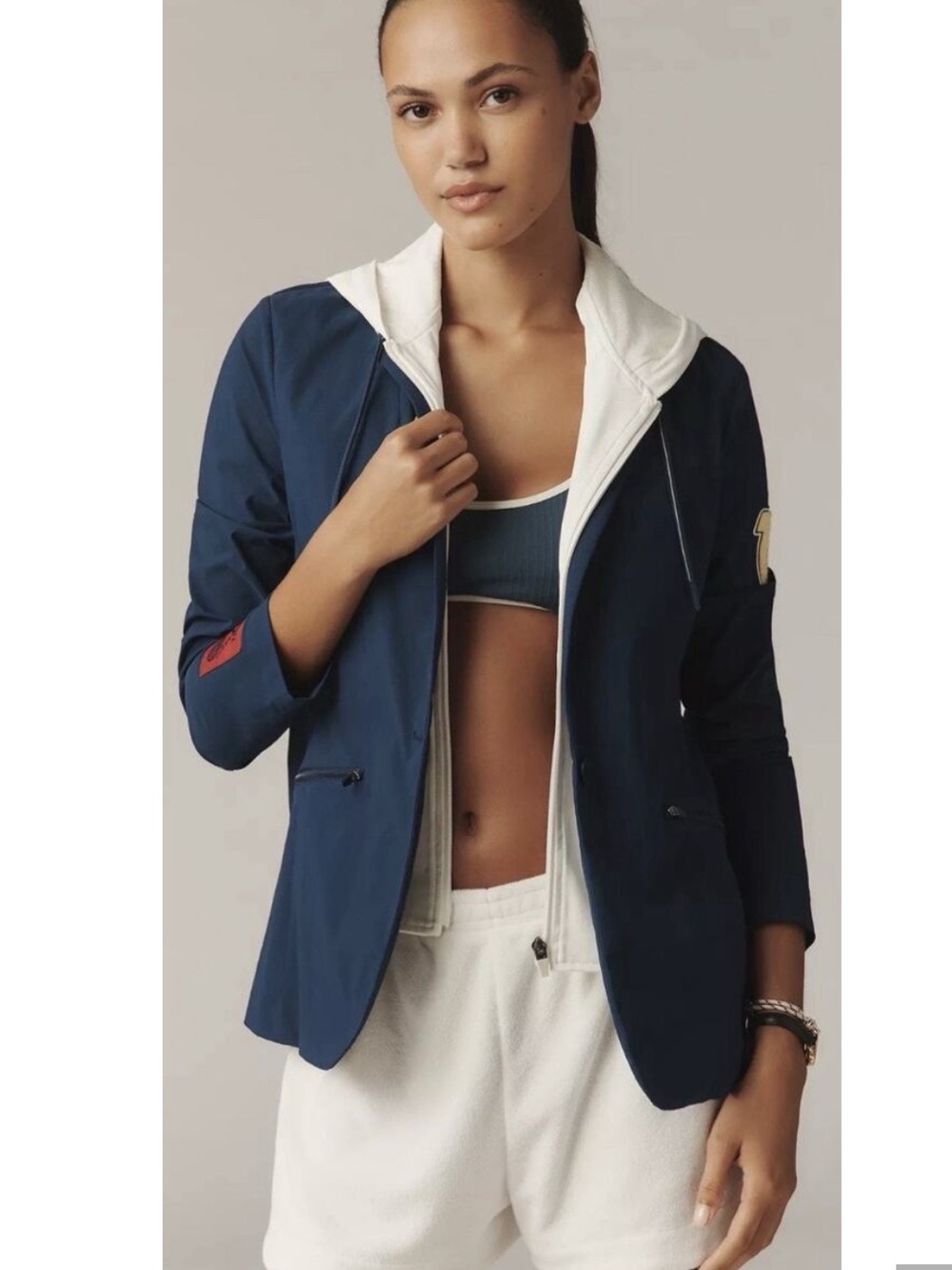 Tretorn x Anthropologie Navy and White hoodie zip-up blazer 3XL NWT